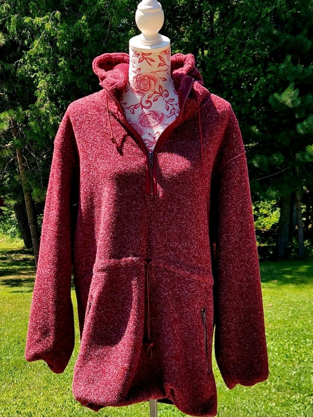 Lands' End Women's Burgundy Hooded Zip-Up Pullover